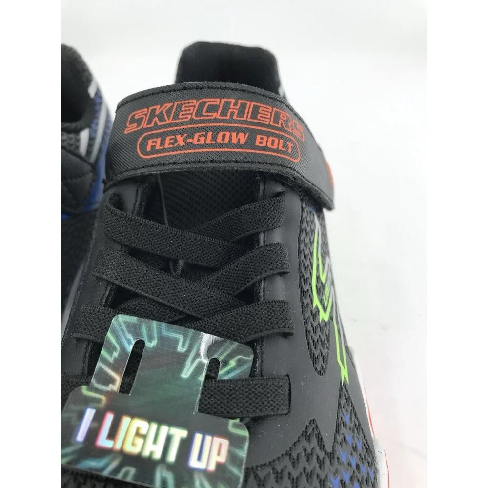 Skechers Boys Size 4‎ Flex-Glow Bolt Light-Up Black/Blue Sneaker Sports Lights